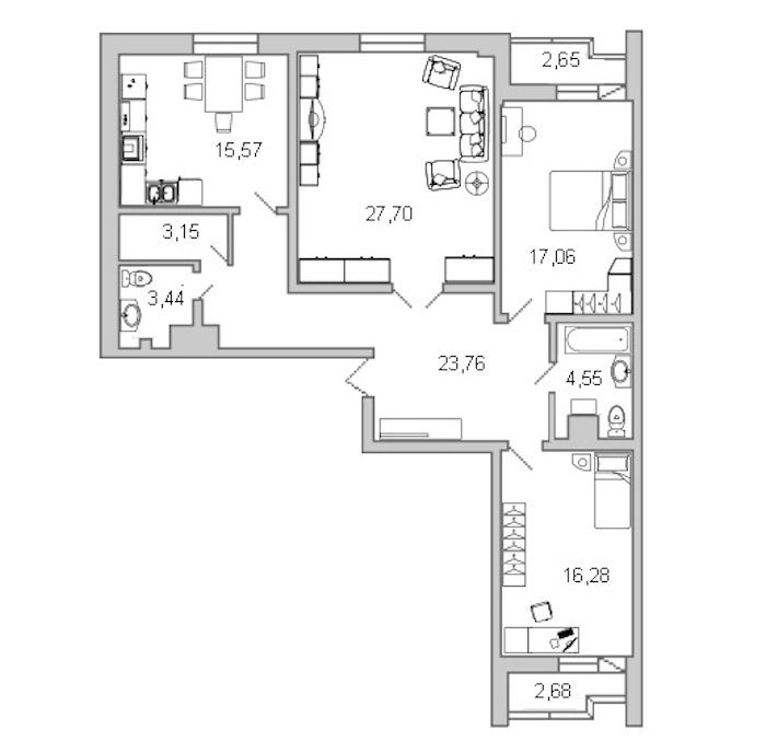 3-комнатная квартира 113.9 м², 12/21 эт., ЖК «Лондон Парк»